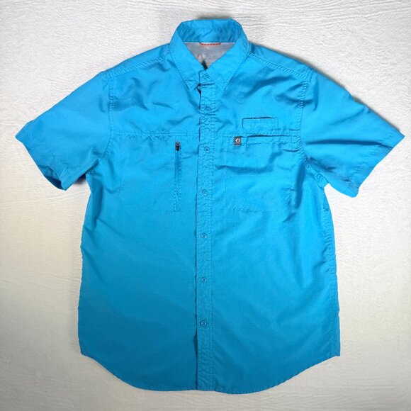 American Outdoorsman Fishing Shirt Mens Medium Blue Vented Short Sleeve Collared - Picture 1 of 6